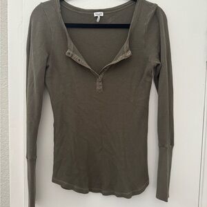 Splendid Khaki Long Sleeve Henley Top